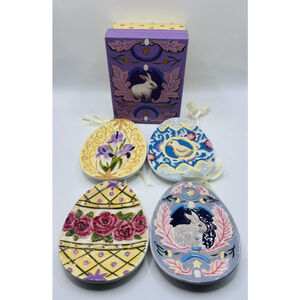 MWW Market Easter Egg Plates ~ Set of 4 ~ Spring Floral Bunny Decorative NEW NIB